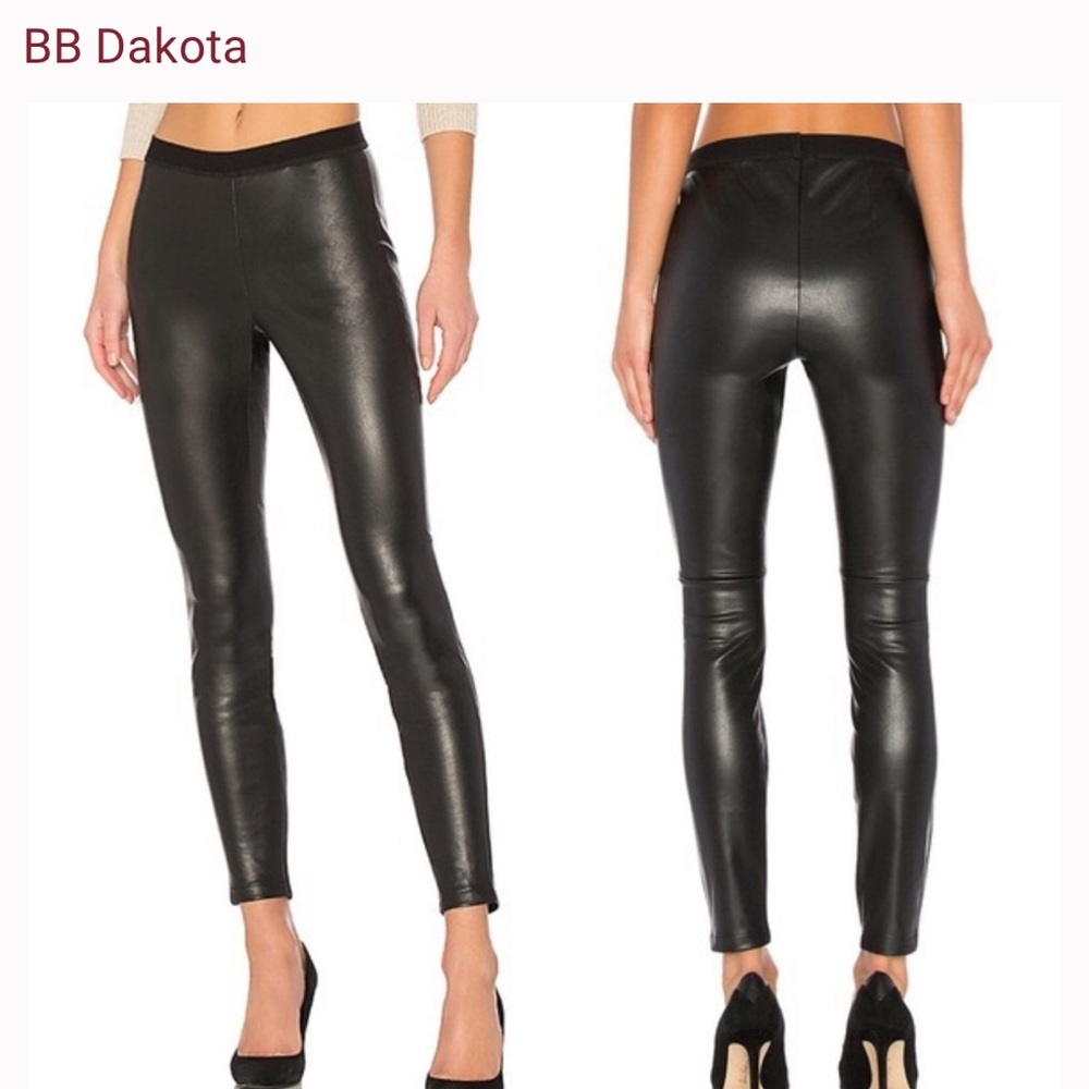 NWT BB DAKOTA BLACK ELASTIC WAIST FAUX LEATHER PANTS SIZE 4